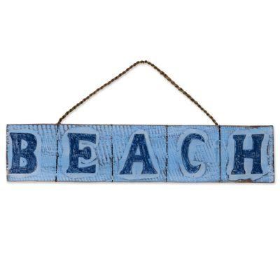Beach in Sky Blue,'Hand Carved Beach Wood Sign Agel Grass from Indonesia'
