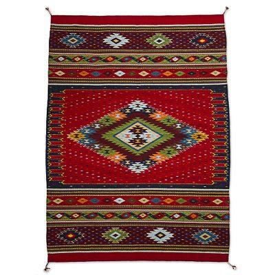 Dynamic Diamond,'Zapotec Wool Area Rug with Diamond Pattern in Red (4x6)'