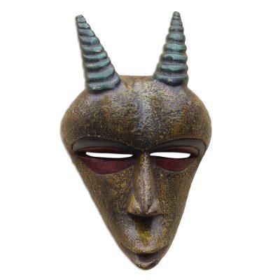 Golden Goat,'Gold-Tone African Wood Goat Mask from Ghana'