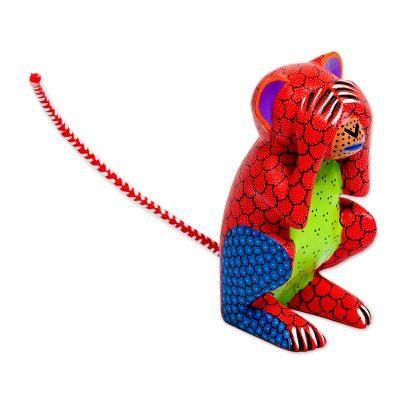 Monkey in Chaos,'Wood Monkey Alebrije Figure Hiding His Eyes From Oaxaca'