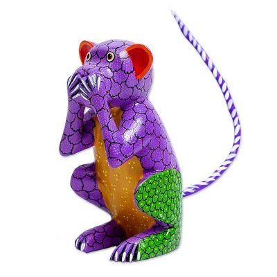 Speak No Evil,'Wood Alebrije Carving of Multicolored Monkey from Oaxaca'