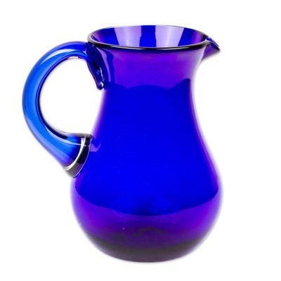 'Cobalt Charm' - Blue Handcrafted Handblown Recycled Glass Pitcher