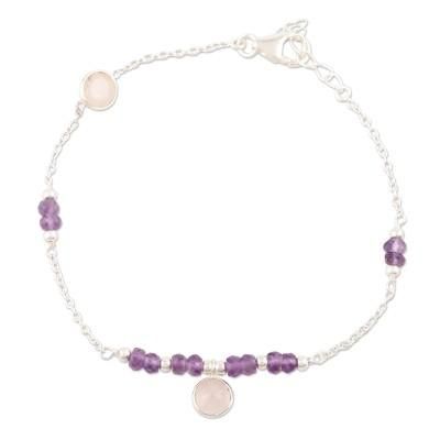 Pink Morning,'Handmade Amethyst and Rose Quartz Charm Bracelet'