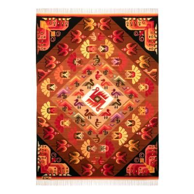'Hand-Woven Wool Bird and Butterfly Themed Area Rug (4x5)'