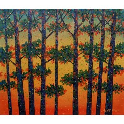 Sengon Forest,'Acrylic Nature Painting on Canvas'