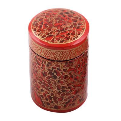 Red Floral Beauty,'Hand-Painted Red and Gold Floral Wood Canister'