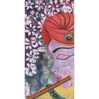 Uniting With Lord Krishna,'Signed Expressionist Hindu Painting of Krishna from India'