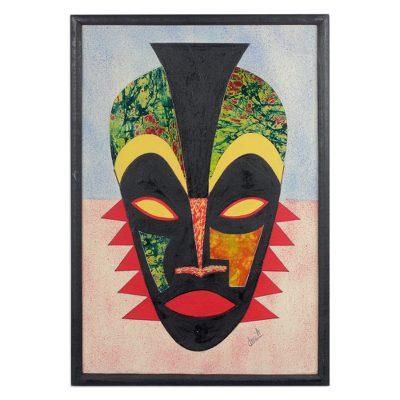 Definitive Destiny,'Oil on Cotton African Mask Batik Cardstock Collage'