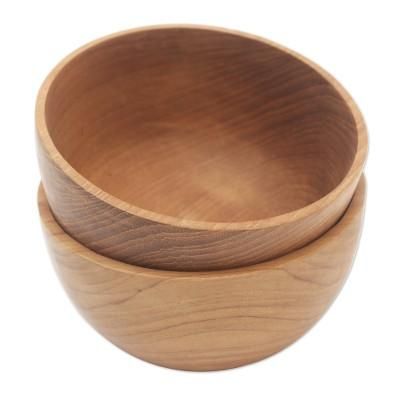 Dinner Duo,'Hand Made Teak Wood Dinner Bowls from Bali (Pair)'
