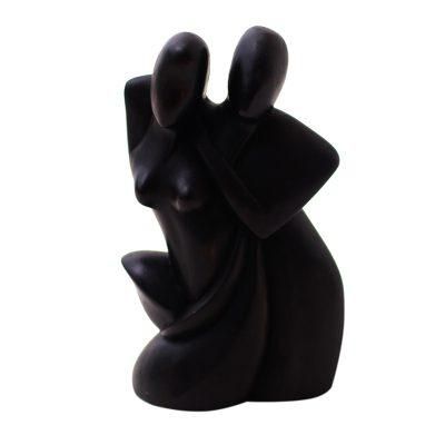 'Hand-Carved Wood Sculpture of Two Lovers from Indonesia'