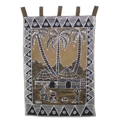 Abaa Ye Ni II,'African Village Cotton Wall Hanging'