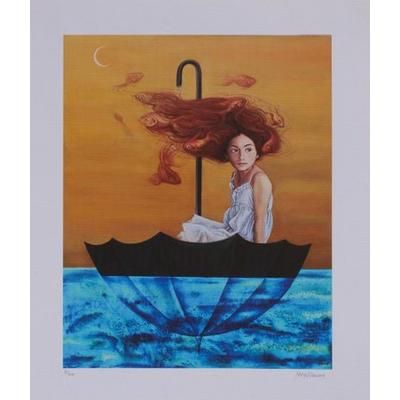Navigators,'Signed Giclee Print of a Girl in an Umbrella from Mexico'