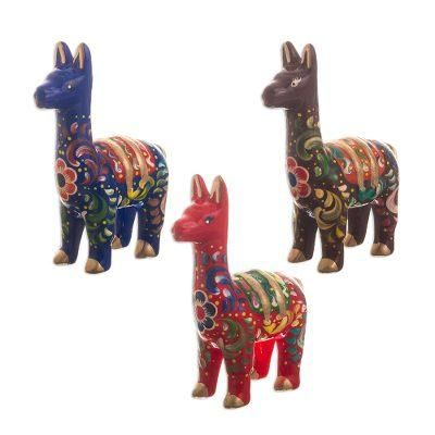 Colors of the Andes,'Hand Crafted Small Ceramic Llamas (Set of 3)'