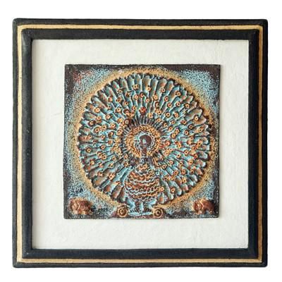 Peacock Nature,'Peacock-Themed Sese Wood-Framed Quarry Dust Wall Art'