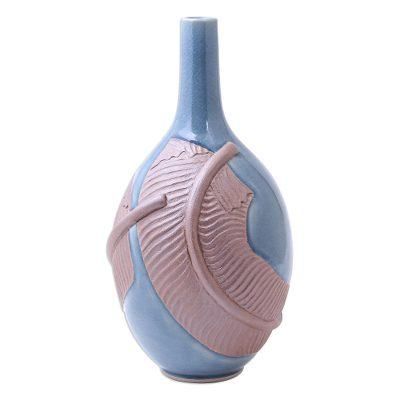 Blue Banana,'Hand Crafted Celadon Ceramic Banana Leaf Vase'