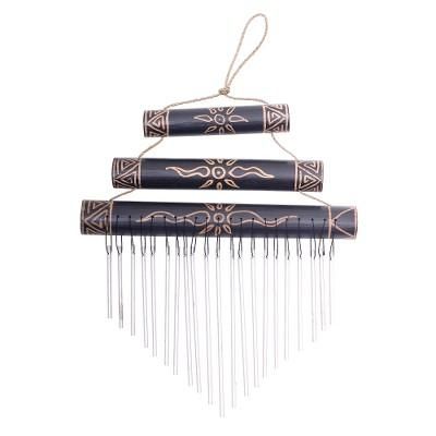 Breezy Sound,'Sun Motif Bamboo Wind Chimes in Black from Bali'