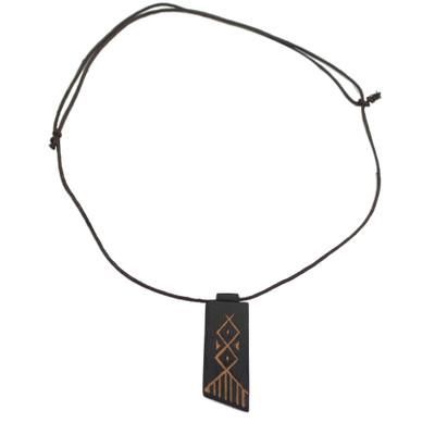 African Comb,'Long Sese Wood Pendant Necklace Hand Crafted in Ghana'