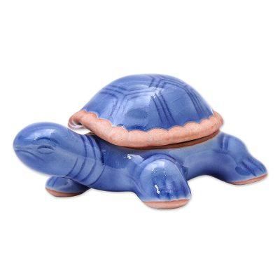 Blue Turtle,'Handmade Celadon Ceramic Turtle Decorative Box'