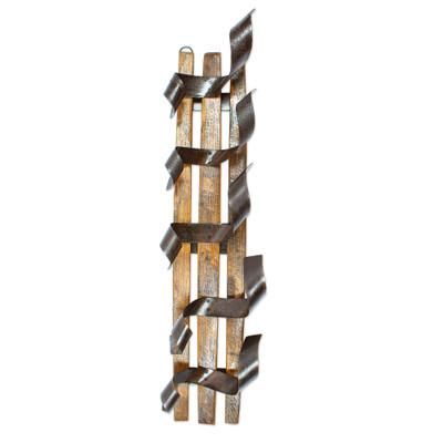 Grapevine Spirals,'Wood Barrel Stave Wine Bottle Holder from Mexico'