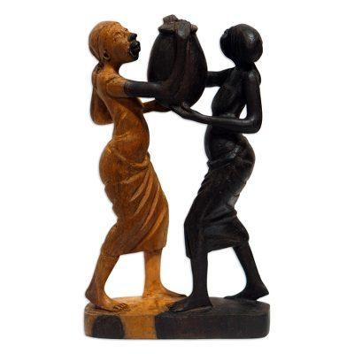 Wake-Up Call For Peace,'Hand-Carved Ebony Wood Peace-Themed Sculpture'