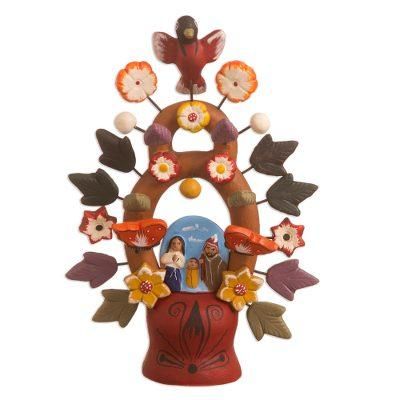 'Christmas Tree of Life' - Fair Trade Ceramic Earthtone Tree of Life Sculptu