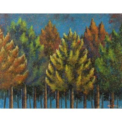 Peace in Fir Forest,'Acrylic Landscape Painting on Canvas'