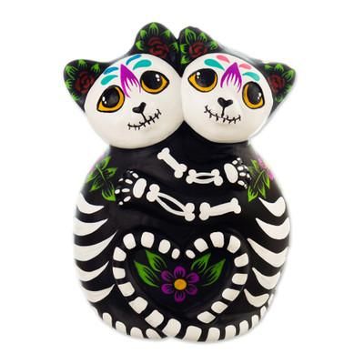 'Day of the Dead-Themed Floral Handcrafted Ceramic Sculpture'