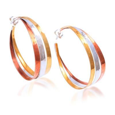 'Gold Accent Sterling Silver Half-Hoop Earrings from Bali'
