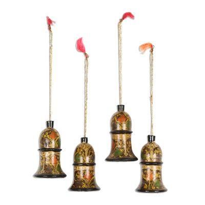 Valley Leaves,'Leaf Motif Wood Ornaments from India (Set of 4)'