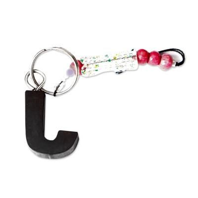 The Letter J,'Eco-Friendly Ebony Letter J Keychain with Wood Beads'