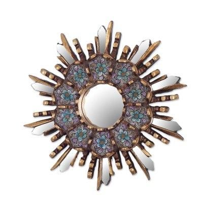 Cuzco Meadow,'Round Wall Mirror with Floral Reverse Painted Glass'