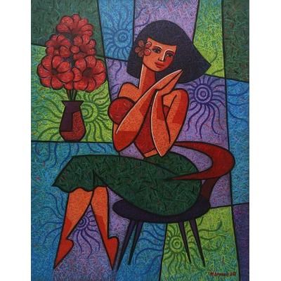Fall in Love,'Colorful Modern Painting of a Young Woman from Bali'