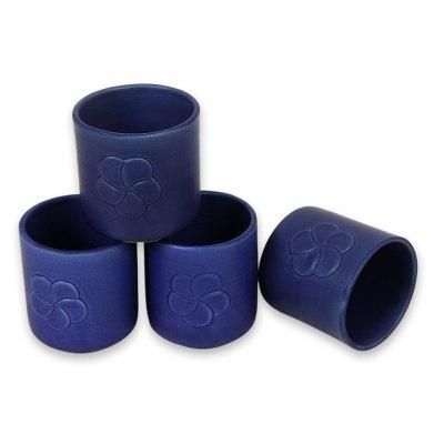 Ceramic cups, 'Blue Frangipani' (set of 4)