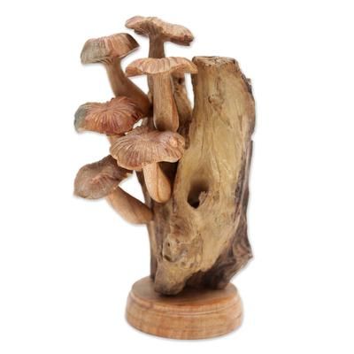Mushroom Path,'Handmade Jempinis Wood Sculpture with Benalu Wood Accents'