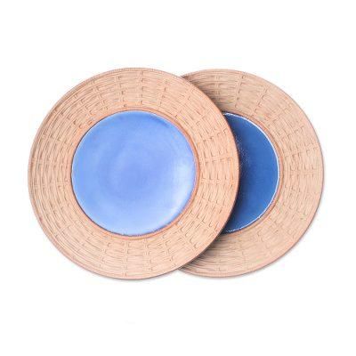 Country Meal,'Ceramic Plates in Blue from Thailand (Pair)'