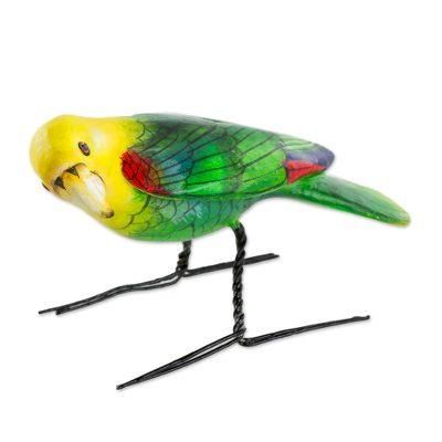 'Hand Sculpted Ceramic Yellow Headed Parrot Figurine'