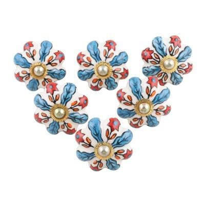 Flowery Glory,'Set of 6 Hand Painted Ceramic Drawer Pulls/Knobs'