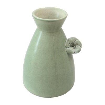 'Beautiful Frangipani' (pair) - Handmade Green Ceramic Vases