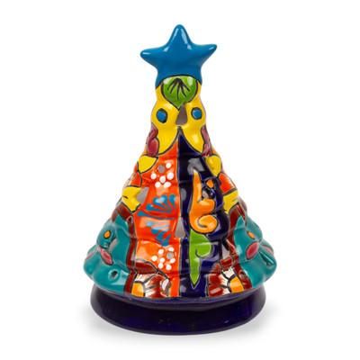 'Talavera-Style Ceramic Christmas Tree Lantern from Mexico'