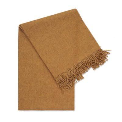 Blissful Dream in Honey,'100% Baby Alpaca Throw Blanket in Solid Honey from Peru'