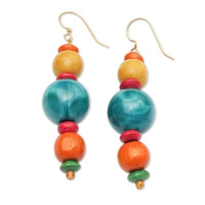 Environment Festival,'Colorful Wood and Recycled Plastic Beaded Dangle Earrings'