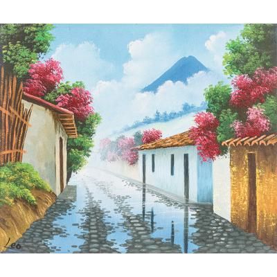 Street in Zunil,'Impressionist Oil Painting of Street in A Guatemalan Town'