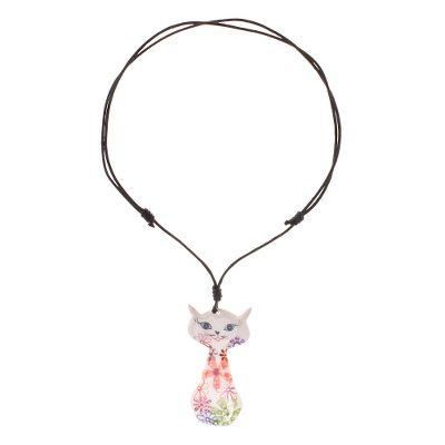 Daisy Cat,'Ceramic Floral Cat Pendant Necklace from Thailand'