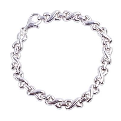 Silver Kiss,'Sterling Silver X and O Chain Link Bracelet from Mexico'