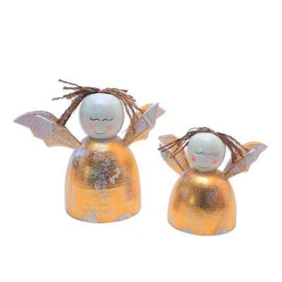 Happy Angels,'Distressed Gold-Tone Wood Angel Holiday Decor (Pair)'