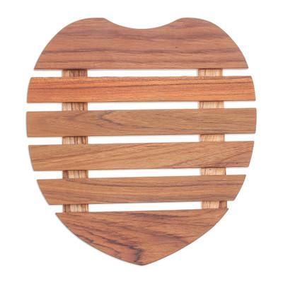 'Heart-Shaped Teak Wood Pot Stand Handcrafted in Thailand'