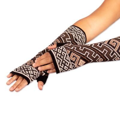 Serpents and Waves,'Knit 100% Baby Alpaca Fingerless Mitts Crafted in Peru'