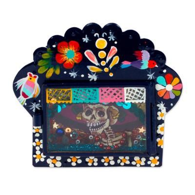 Showy Catrina,'Hand Painted Catrina Metal Wall Art'
