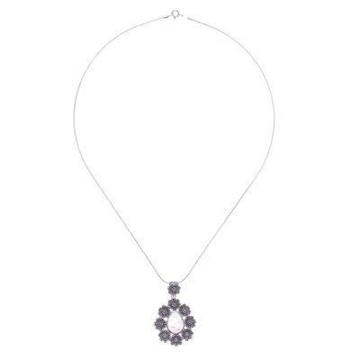 Crowned Beauty in Light Pink,'Rose Quartz Pendant Necklace with Floral Motif'