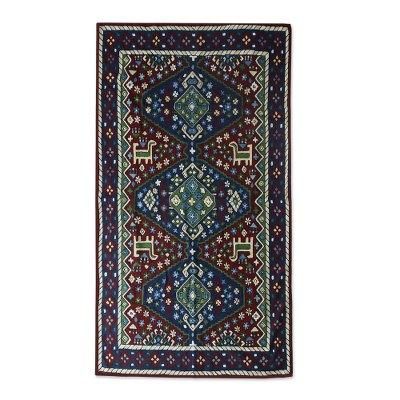 Wool chain stitch rug, 'Valley of Peace' (4x6)